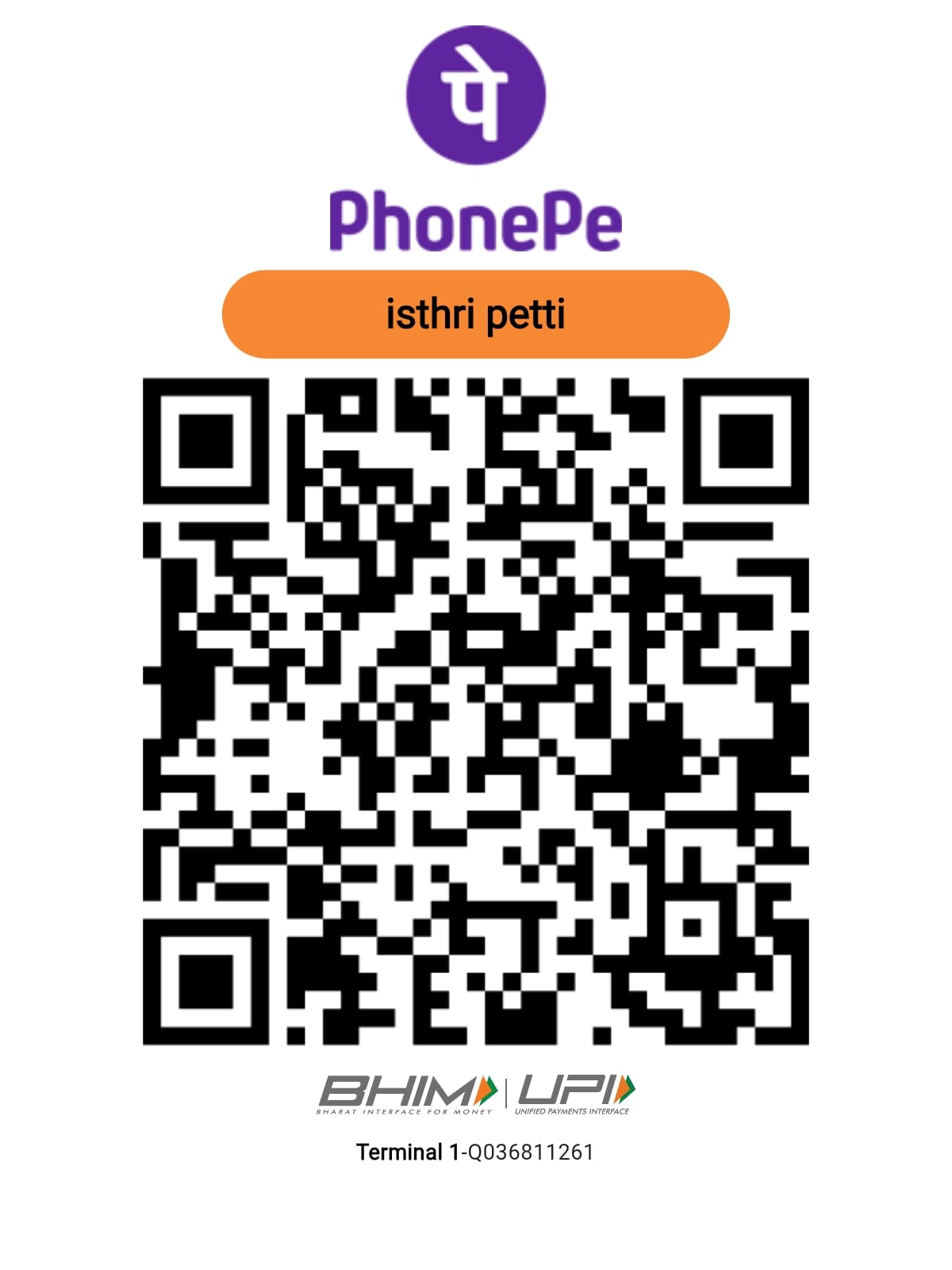 Isthri Petti PhonePe UPI QR code for payments